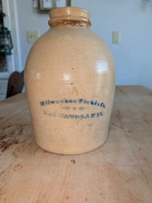 Primitive Wisconsin Pickle Company Salt Glazed Stoneware Jar 1 Gallon Wauwatosa - Image 1 of 4