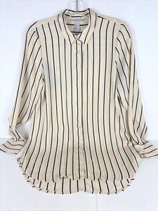 H&M Damenbluse beige schwarz vertikale Streifen Knopfleiste Größe 8 - Bild 1 von 13