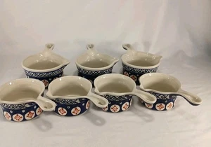 Set aus 7 NEUEN Boleslawiec polnischen Keramik Schalen - 2 Größen, mit Griff, Handarbeit in Po - Bild 1 von 11