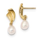 14k Yellow Gold 5-6mm White Freshwater Cultured Pearl Drop and Dangle Earrings