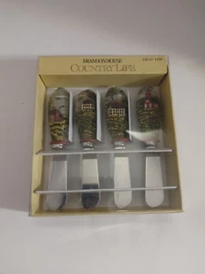 Brandon House Country Life Cheese Spreaders 3D Set Handle Set of 4 Stainless A4 - Picture 1 of 4