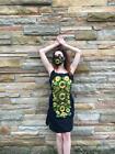 Handmade Women's Navy Blue Sunflower Embroidered Mexican Dress - Size Large