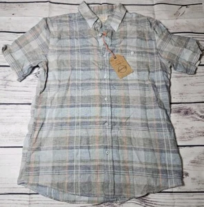 Weatherproof Vintage Men's Linen Short Sleeve Button Down Shirt Grey Medium NWT - Picture 1 of 8