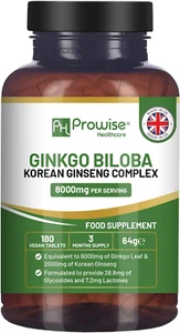 Ginkgo Biloba and Korean Ginseng Tablets 8000Mg 180 Vegan Tablets | Ginkgo 60... - Picture 1 of 12