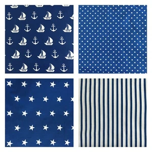 NAUTICAL NAVY ANCHOR SAILING BOAT STAR COTTON FABRIC meter EX WIDE 160 CM 64" - Picture 1 of 16