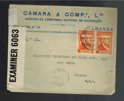 1941 年罗安达安哥拉审查封面到韦恩堡美国通过里斯本 — 第 1/2 张图片