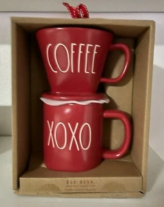 New Magenta Rae Dun XOXO Ceramic Coffee Mug Espresso Drip Set Valentines Day - Picture 1 of 2