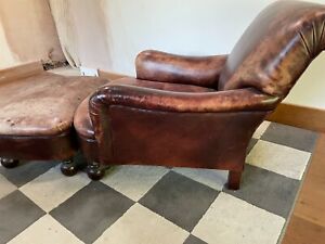 Character leather club chair and footstool