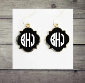 **SALE** Enamel Quatrefoile Monogrammed Earrings Jewelry- Matching set available - Picture 1 of 22
