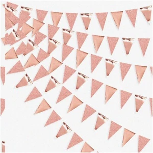 Rose Gold Celebration Pennant Banner - 30ft Triangle Bunting for Graduation, Wed - Picture 1 of 6
