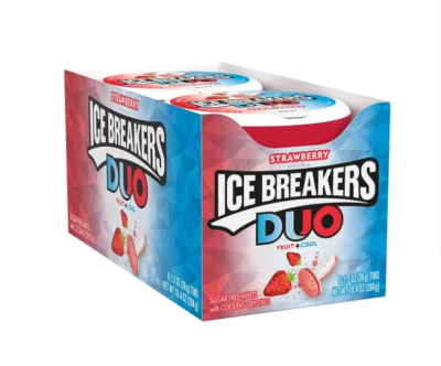 ICE BREAKERS DUO Strawberry Flavored Sugar Free Breath Mints,1.3 oz Tins(8 ct) - Image 1 of 2