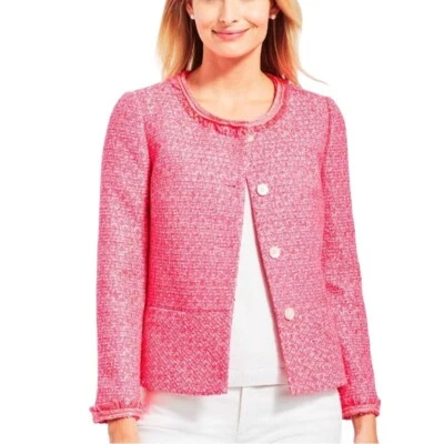 Talbots NWOT Stunning Neon Pink Tweed Raw Edge Jacket Size 16p - Image 1 of 4