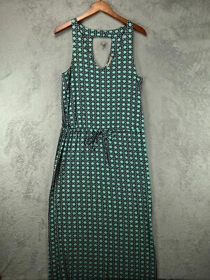Banana Republic Womens Medium Dress Long Maxi Green Geo Side Slit Sleeveless - Image 1 of 4