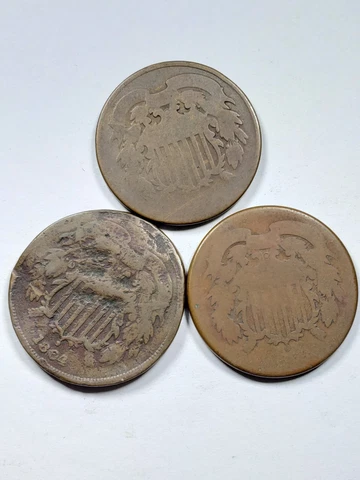 Lot of 3 Damaged Two Cent Pieces Details Coin Lot Cover