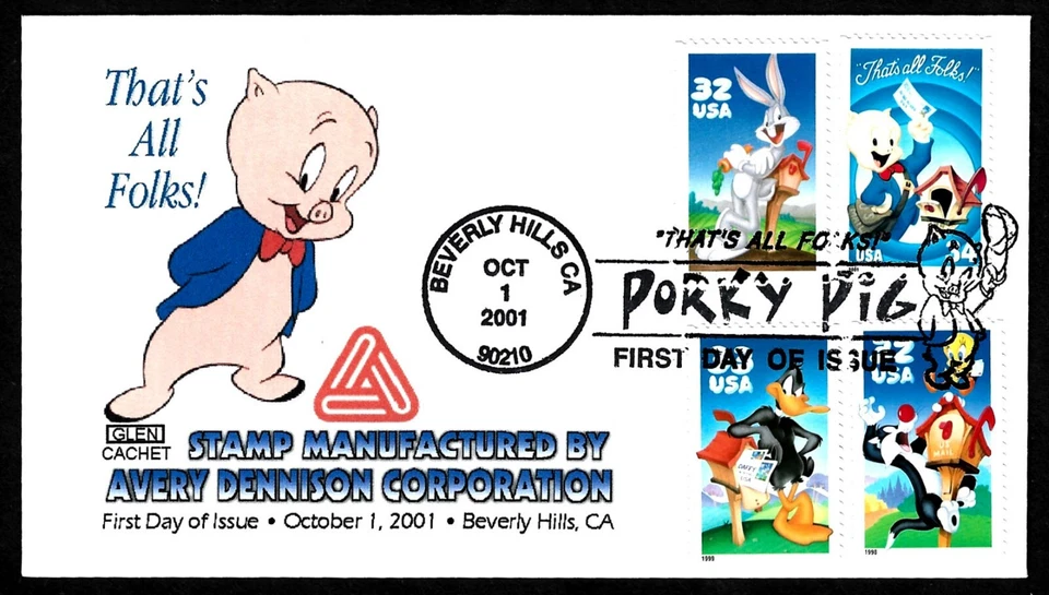 USA, SCOTT # 3534A-3137A, LIMITED COMBO GLEN FDC COVER OF PORKY PIG, DUFFY 2001 - Image 1 of 1