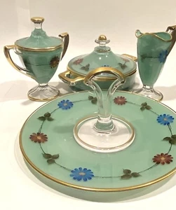 Vintage Hostess Set Jade Green w/ Gold Trim • Set of 4 - Picture 1 of 21