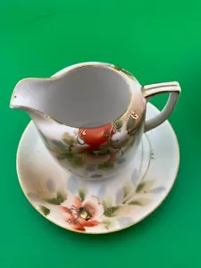 nippon handbemalte Schale, Milchkännchen und Untertasse. kleiner Chip auf Schale - Bild 1 von 4