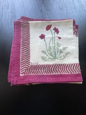 Couleur Nature Bruno Lamy “Poppies” 7 In Set 19x19 French 100% Cotton Handmade - Image 1 of 4