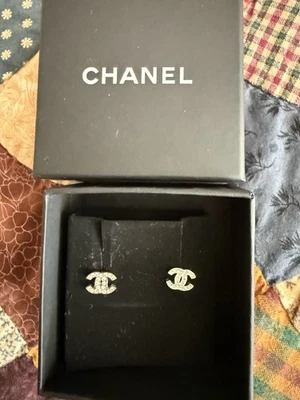 CHANEL MINI CC Logo Pierced  Crystal Earrings MIB Authentic - Image 1 of 4