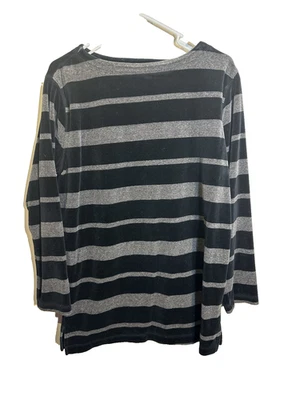 Camisa Liz Claiborne Mujer Manga Larga Gris Negro Rayas Talla Mediana Foto 1 de 3