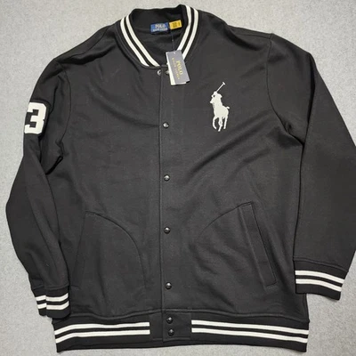 NUEVO Polo Ralph Lauren Béisbol Universitario Polar Chaqueta Negra 2XLT #3 BIG Pony Nuevo con Etiquetas Foto 1 de 4