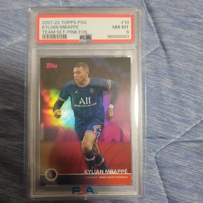 KYLIAN MBAPPE 2021 TOPPS PARIS SAINT-GERMAIN TEAM #19 PINK FOIL PSA 8 - Image 1 of 2