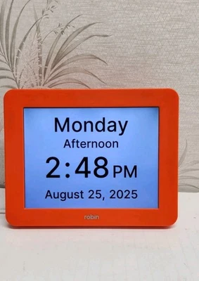 Robin Day Clock With Day/Date/Alarm  8" Screen  Orange  Wall or Desktop - Image 1 of 4