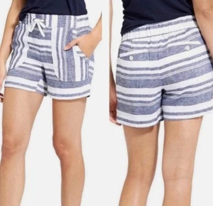 Athleta Linen Shorts Cabo Sz 4 Navy & White Pockets Beach Wear Lagenlook Boho - Picture 1 of 9