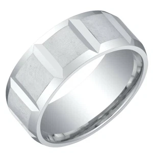 Anillo de boda Delta de plata esterlina para hombre banda 8 mm ajuste cómodo tallas 8 a 14 - Imagen 1 de 3