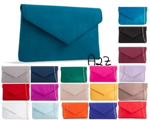 Womens Faux Suede Smart Envelope Clutch Bag Wedding Party Prom Evening Bag Purse - Picture 1 of 25