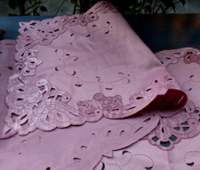 Rose Pink Cut Out~70x12"Table Runner~Dresser Vanity~Crisp Shiny polyester~FreeSH - Image 1 of 4