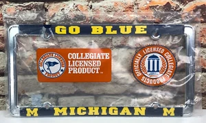 Michigan Wolverines Go Blue Officially Licensed Blue/Chrome License Plate Frame - Picture 1 of 3