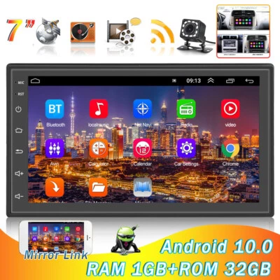7" Android10 Double 2 Din Car Stereo Radio 1+32GB GPS Navi WiFi FM Player +Cam - Image 1 of 4