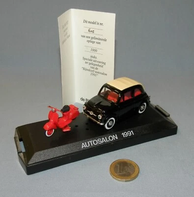 Vitesse Salon Bijenkorf 1/43 : Fiat 500 de 1957  (Noir,toit blanc) + Vespa Rouge - Photo 1/4
