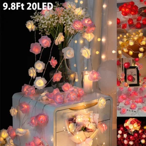 20LED Rose Flower String Lights Battery Indoor Fairy Light Wedding Party Decor - Picture 1 of 24