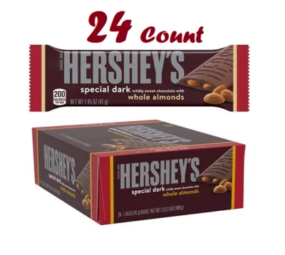 Конфетные батончики HERSHEY'S SPECIAL DARK Chocolate with Almonds, 1,45 унции (24 штуки) - Изображение 1 из 3