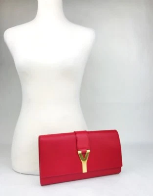New YSL Saint-Laurent Paris "Classic Y" Red Leather Large Clutch 311213 6416 i - Image 1 of 4