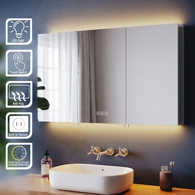 Large Bathroom Mirror Cabinet 1000x600 with LED Demister Shaver Socket 3 Colors