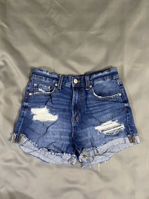 Aeropostale Jean Shorts Womens Sz 8 Mom Cuffed Distressed High Rise Denim - Image 1 of 4