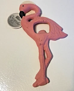 New w Tags Pink Flamingo Cast Iron Bottle Opener Handheld 5 3/8" L Hand Painted - Picture 1 of 8