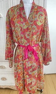 Josie Natori Kimono Morgenmantel Hot Pink Transparent Leopardenbesatz Gürtel Loungewear Gr. M - Bild 1 von 10