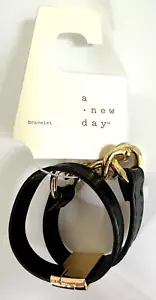 BRACCIALE NUOVO GIORNO IN FINTA PELLE NERA CON CATENA NUOVO CON ETICHETTE - Foto 1 di 3