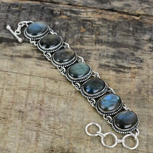 Labradorite Gemstone Handmade 925 Sterling Silver Bracelet For Birthday Gifts - Picture 1 of 4