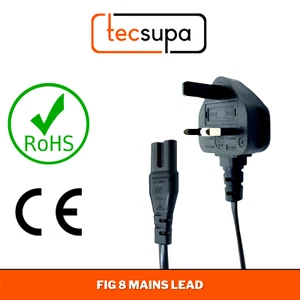 UK Mains Power Lead Cable - Fig 8 2 Pin - RoHS Certified 0.5 1m 2m 3m 3.5m 4m 5m - Picture 1 of 21