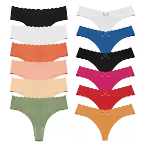 6 Pack Womens Seamless Thong Underwear Low Waist G-string Panties Briefs - Picture 1 of 24