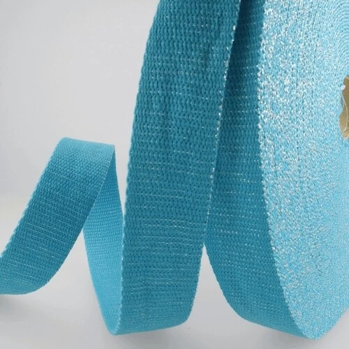 Stephanoise 30mm Metallic Sparkle Webbing Tape Turquoise - per metre