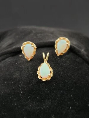 Винтажный 14k слезоточивый огонь опал серьги и подвеска/слайд 3шт набор 2,3 г #1683 - Изображение 1 из 3