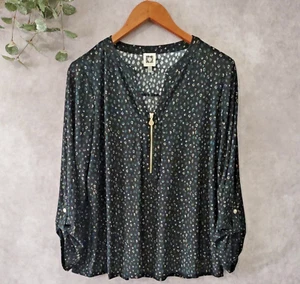 Anne Klein Top Womens Large Black Long Sleeve Front Zipper Pullover Casual - Picture 1 of 6