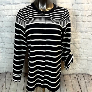 Talbots Size S Women's Blue White Stripe Roll Tab Sleeve Button Front Blouse - Picture 1 of 4