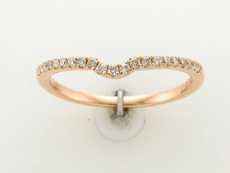 LeVian 14K Rose Gold Curve White Pavé Diamonds Band Ring Minimalist Jewelry - Image 1 of 4